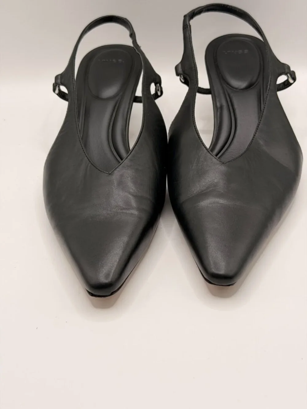 Vince Women Venice Black Leather Pointed Toe Kitten Slingback Heel Pump Sz 9.5 M
